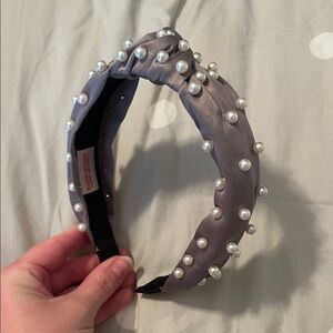 Pearl Embellished Gray Headband